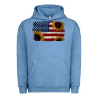 Pigment Pebble Blue Distressed Yellow Sunflower American Flag Urban Hoodie - Jasminsmagicworld