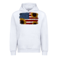 White Distressed Yellow Sunflower American Flag Urban Hoodie - Jasminsmagicworld