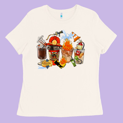 Firefighter Coffee Cups Ladies Tee Designed By Fadigitalartstudio
