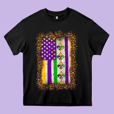 Mardi Gras Usa Flag Leopard Heavy Core Tee Designed By Oliviacreatesart