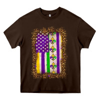 Chocolate Brown mardi gras usa flag leopard Heavy Core Tee - OliviaCreatesArt