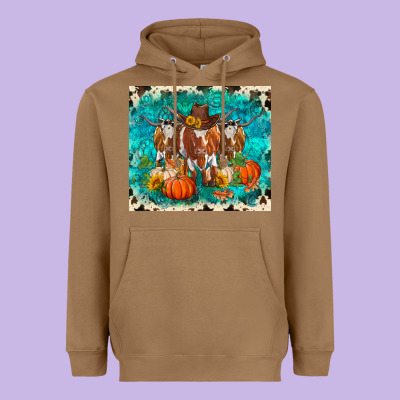 Fall Longhorn Cows Heavyweight Hoodie Designed By Ranaportraitstore