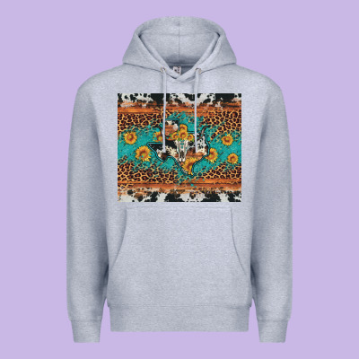 Bull Skull Texas Map Sunflower Leopard Cowhide Premium Hoodie Designed By Artiststas