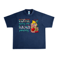 Navy Coffee Gives Me Teacher Powers Urban Heavy Tee - CowhideDigitalArt