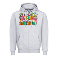Heather Grey iced coffee and sunshine summer Zipper Hoodie - Jasminsmagicworld