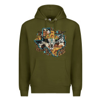 Army Green bull skull leopard cowhide sunflower texas map Premium Hoodie - Artiststas