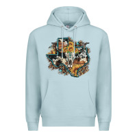 Blue Mist bull skull leopard cowhide sunflower texas map Premium Hoodie - Artiststas