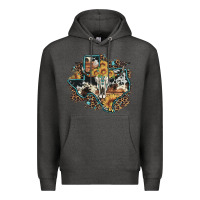 Charcoal Heather bull skull leopard cowhide sunflower texas map Premium Hoodie - Artiststas