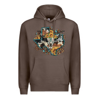 Coffee bull skull leopard cowhide sunflower texas map Premium Hoodie - Artiststas