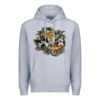 Heather Grey bull skull leopard cowhide sunflower texas map Premium Hoodie - Artiststas