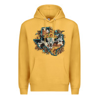 Mustard bull skull leopard cowhide sunflower texas map Premium Hoodie - Artiststas