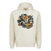 Oatmeal Heather bull skull leopard cowhide sunflower texas map Premium Hoodie - Artiststas
