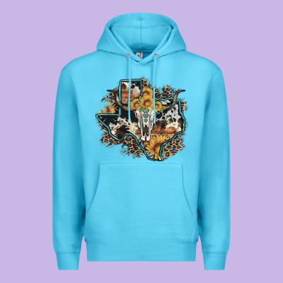 Bull Skull Leopard Cowhide Sunflower Texas Map Premium Hoodie Designed By Artiststas