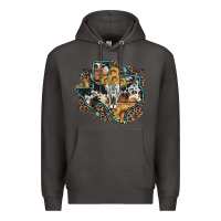 Smoke bull skull leopard cowhide sunflower texas map Premium Hoodie - Artiststas