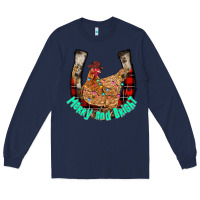 Navy horseshoe chicken Long Sleeve Tee - CowhideDigitalArt