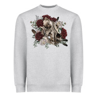 Heather Grey Floral boho wolf skull Heavyweight Sweatshirt - RanaPortraitStore