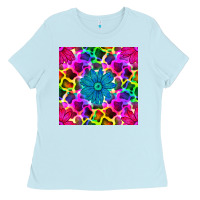 Baby Blue neon cowhide with flower seamless pattern Ladies Tee - BundleAndBundleShop