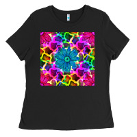 Black neon cowhide with flower seamless pattern Ladies Tee - BundleAndBundleShop