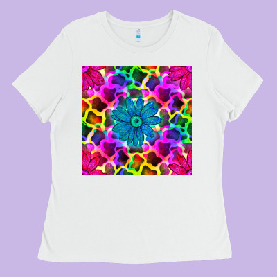 Neon Cowhide With Flower Seamless Pattern Ladies Tee Designed By Bundleandbundleshop