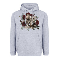 Heather Grey Floral boho wolf skull Heavyweight Hoodie - RanaPortraitStore