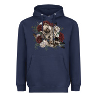 Navy Floral boho wolf skull Heavyweight Hoodie - RanaPortraitStore
