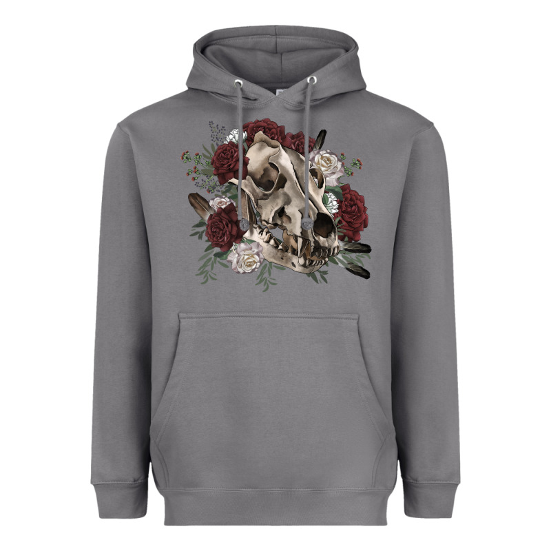Floral Boho Wolf Skull Heavyweight Hoodie by RanaPortraitStore | Teevron