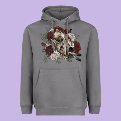 Floral Boho Wolf Skull Heavyweight Hoodie Designed By Ranaportraitstore