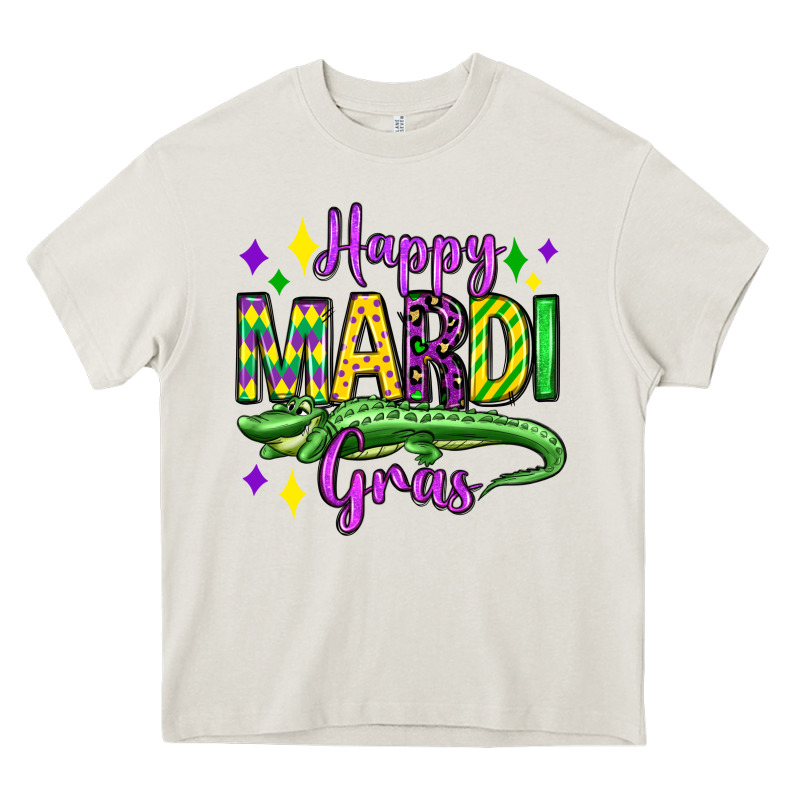 Happy Mardi Gras Alligator Olivia Heavy Core Tee by OliviaCreatesArt | Teevron