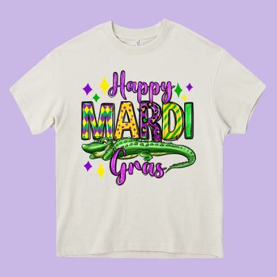 Happy Mardi Gras Alligator Olivia Heavy Core Tee Designed By Oliviacreatesart