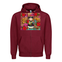 Burgundy Mexican girl Zipper Hoodie - RanaPortraitStore