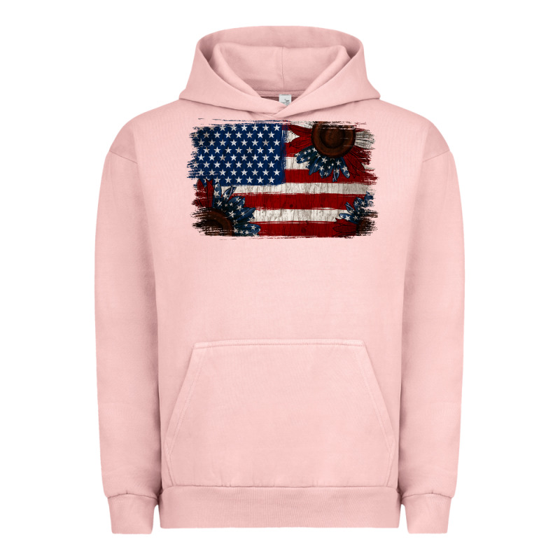 Distressed Sunflower American Flag Urban Hoodie by Jasminsmagicworld | Teevron