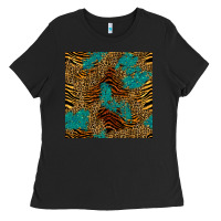 Black tiger leopard turquoise glitter seamless pattern Ladies Tee - BundleAndBundleShop