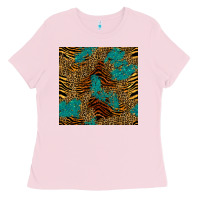 Bubblegum Pink tiger leopard turquoise glitter seamless pattern Ladies Tee - BundleAndBundleShop