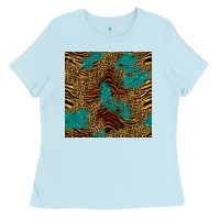 Baby Blue tiger leopard turquoise glitter seamless pattern Ladies Tee - BundleAndBundleShop