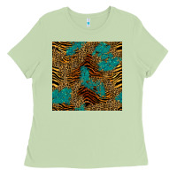 Matcha tiger leopard turquoise glitter seamless pattern Ladies Tee - BundleAndBundleShop