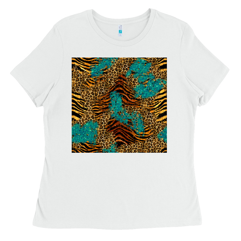 Tiger Leopard Turquoise Glitter Seamless Pattern Ladies Tee by BundleAndBundleShop | Teevron
