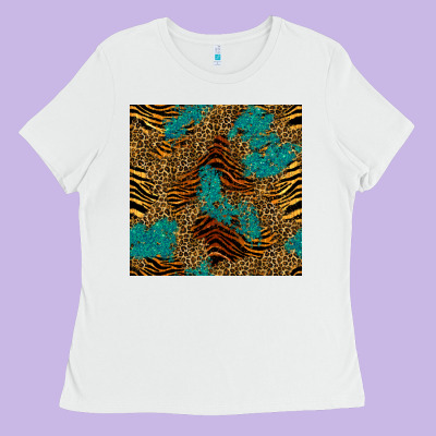 Tiger Leopard Turquoise Glitter Seamless Pattern Ladies Tee Designed By Bundleandbundleshop