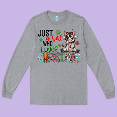 Just A Girl Who Loves Christmas Long Sleeve Tee Designed By Cowhidedigitalart