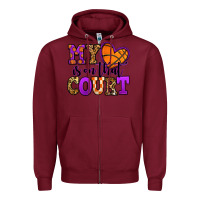 Burgundy my heart is on that court basketball Zipper Hoodie - Jasminsmagicworld