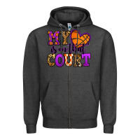 Charcoal Heather my heart is on that court basketball Zipper Hoodie - Jasminsmagicworld