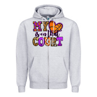 Heather Grey my heart is on that court basketball Zipper Hoodie - Jasminsmagicworld