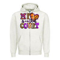 Oatmeal Heather my heart is on that court basketball Zipper Hoodie - Jasminsmagicworld