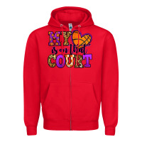 Red my heart is on that court basketball Zipper Hoodie - Jasminsmagicworld