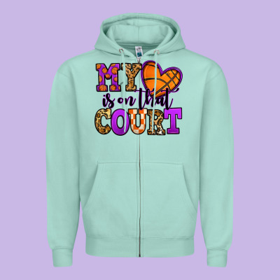 My Heart Is On That Court Basketball Zipper Hoodie Designed By Jasminsmagicworld