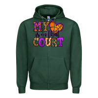 Sports Green my heart is on that court basketball Zipper Hoodie - Jasminsmagicworld