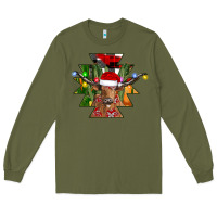 Army Green longhorn Aztec Christmas Long Sleeve Tee - CowhideDigitalArt