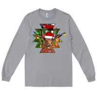 Heather Grey longhorn Aztec Christmas Long Sleeve Tee - CowhideDigitalArt