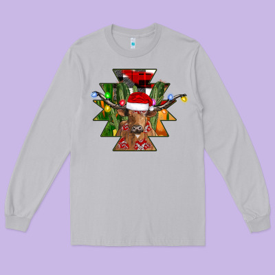 Longhorn Aztec Christmas Long Sleeve Tee Designed By Cowhidedigitalart