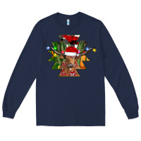 Navy longhorn Aztec Christmas Long Sleeve Tee - CowhideDigitalArt