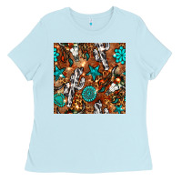 Baby Blue western gemstone aztec seamless pattern Ladies Tee - BundleAndBundleShop
